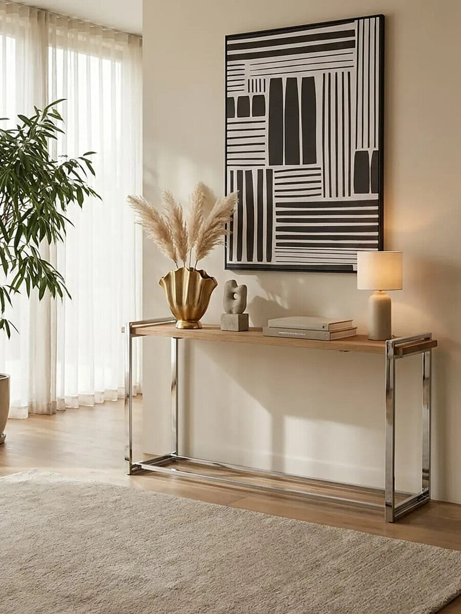 Natural Elm Wood Console Table with Metal Frame | Menteng