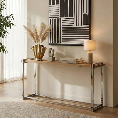 Natural Elm Wood Console Table with Metal Frame | Menteng