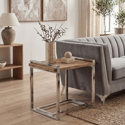 Natural Recycled Elm Wood Top Side Table with Metal Base | Menteng