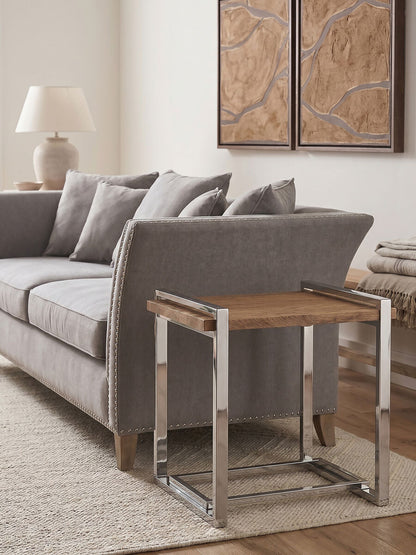 Natural Recycled Elm Wood Top Side Table with Metal Base | Menteng
