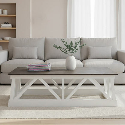 Black Stone Top Coffee Table with White Alder Wood Carved Base, Monas