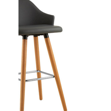Stockholm Grey Faux Leather Bar Stool with Beechwood Legs