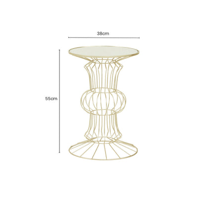 Mirrored Glass Top Side Table with Light Gold Finish Concertina Wireframe Metal Base | Yaxi