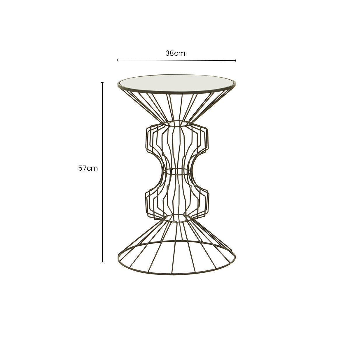 Mirrored Glass Top Side Table with Black Finish Concertina Wireframe Metal Base | Yaxi