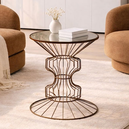Mirrored Glass Top Side Table with Black Finish Concertina Wireframe Metal Base | Yaxi