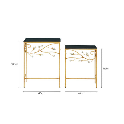 Set of 2 Black Wooden Top Tables with Gold Metal Frame | Yaxi
