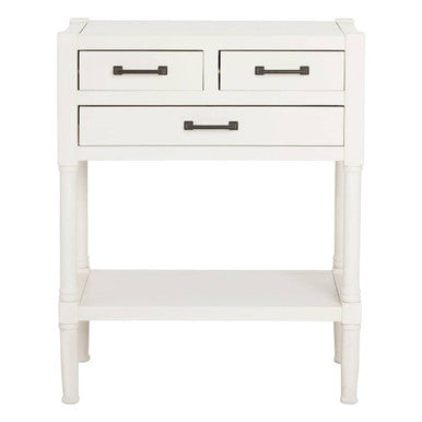 Pearl White Finish Wooden Console Table with Three Drawers and Lower Storage Shelf, Heritage