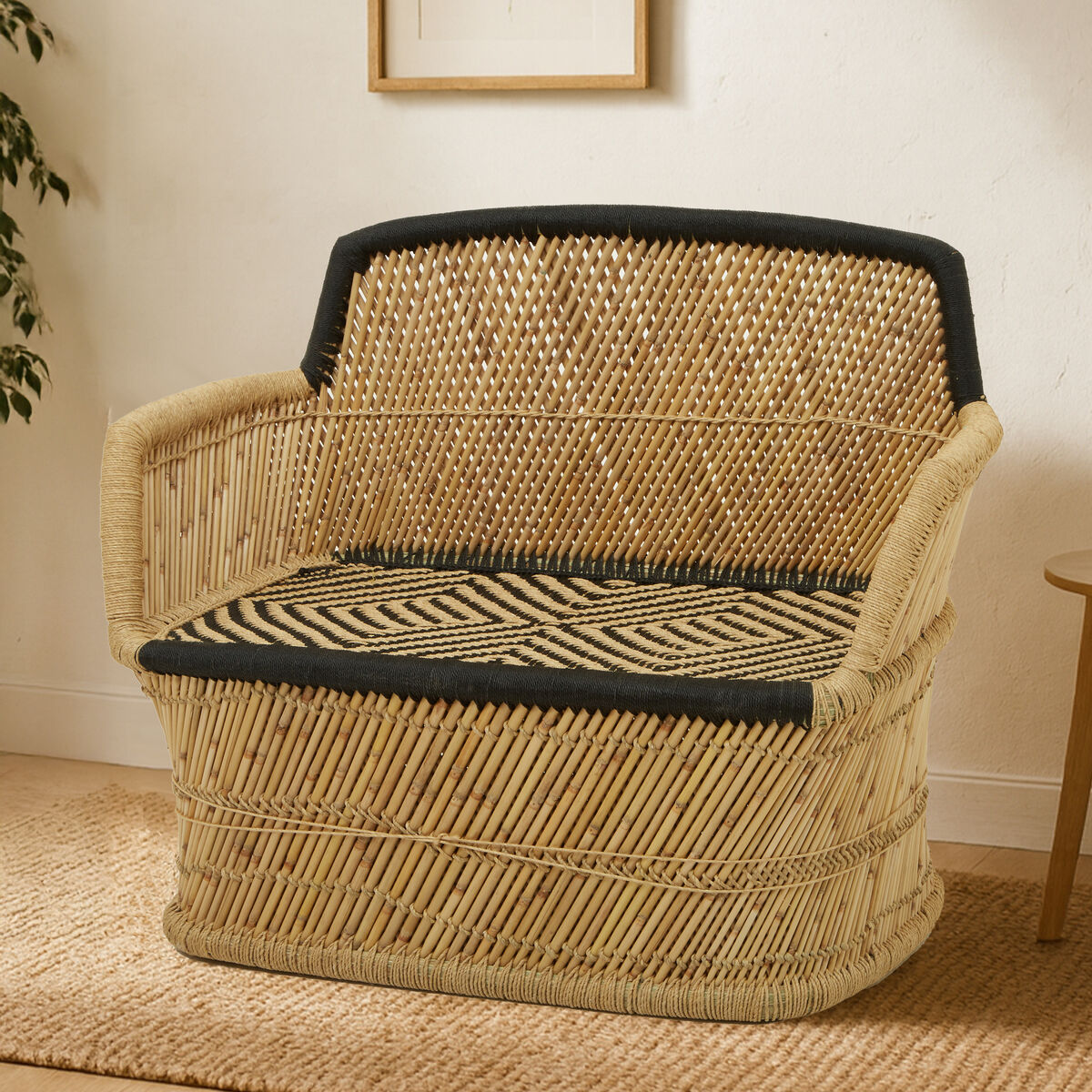 Rowan Two Seater Natural And Black Sofa