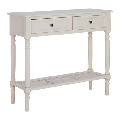 White Finish Wooden Console Table with 2 Drawers and Lower Storage Shelf, Heritage