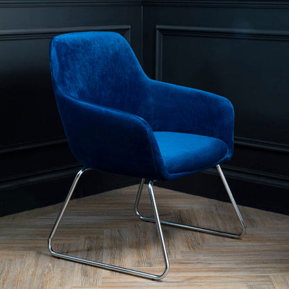 Stockholm Blue Velvet Dining Chair with Chrome Legs