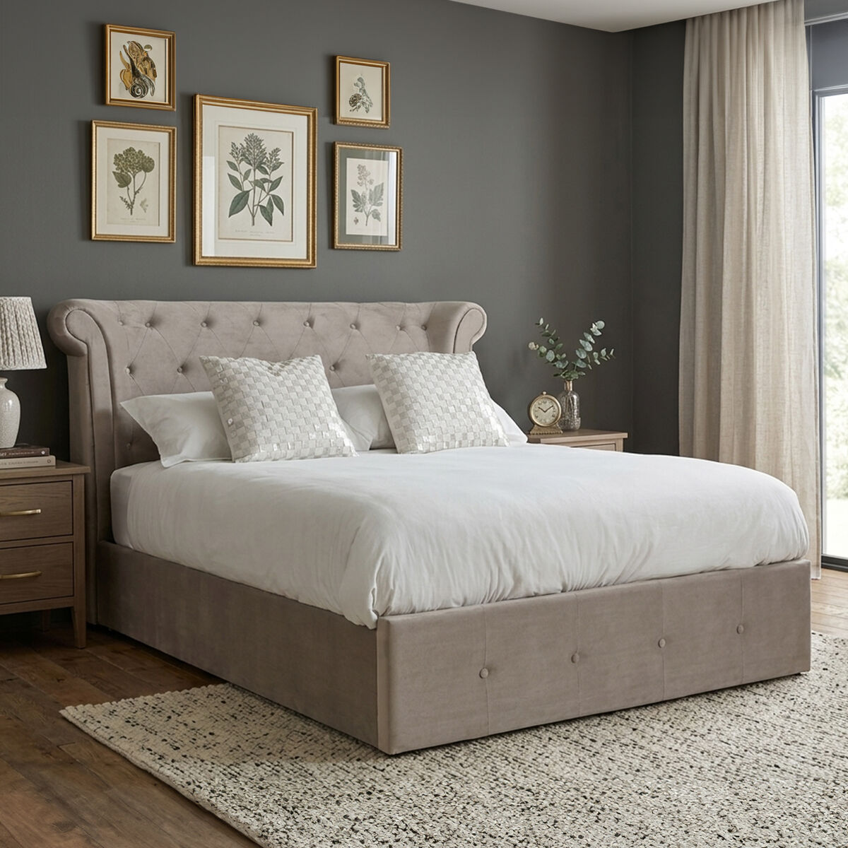 Mink Velvet Ottoman Double Bed | Edison