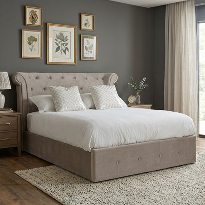 Mink Velvet Ottoman Double Bed | Edison