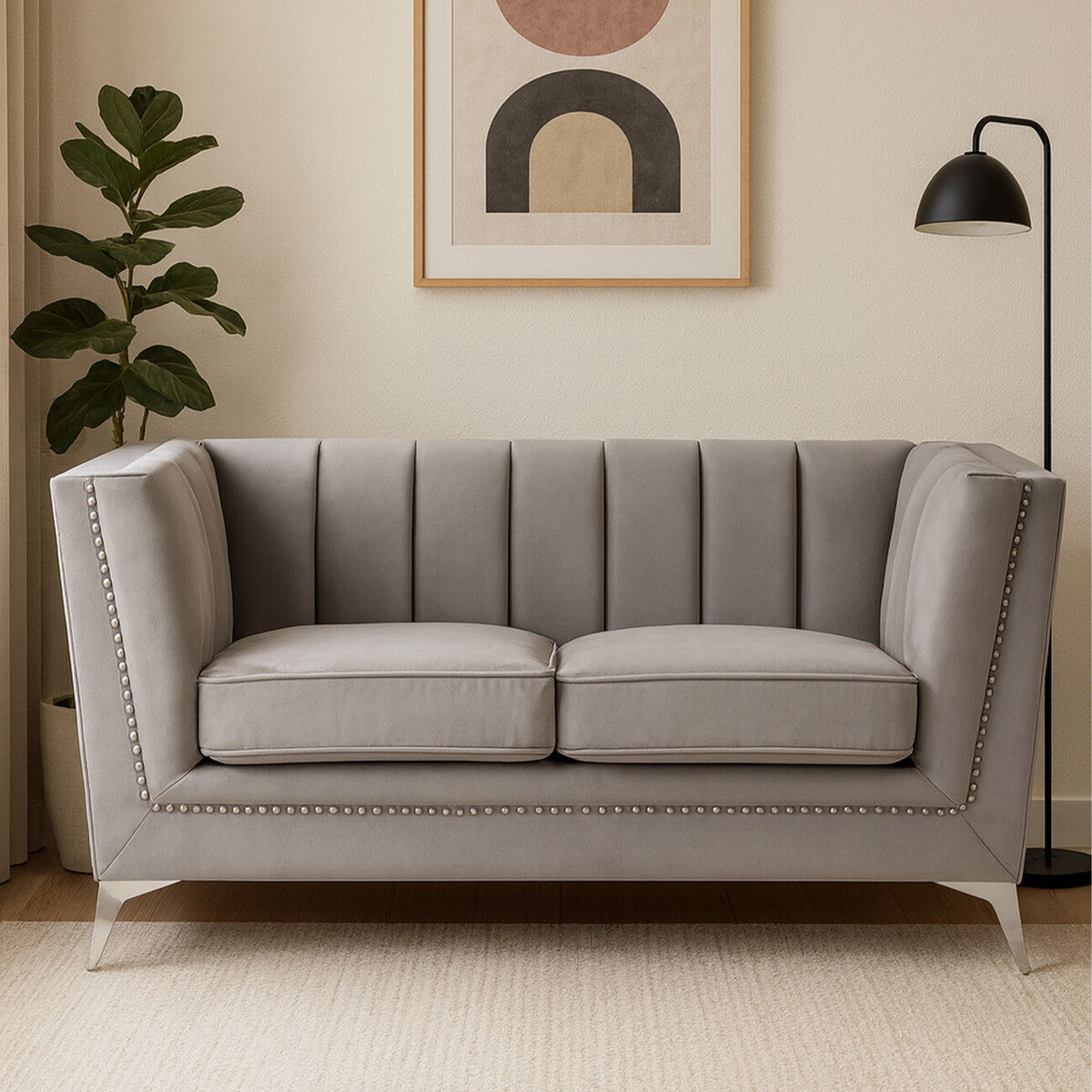 Hansa Two Seat Grey Velvet Sofa