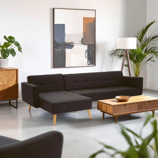 Hansa Hagen Black Linen Corner Sofa Bed