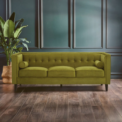3 Seater Olive Velvet Sofa | Helia