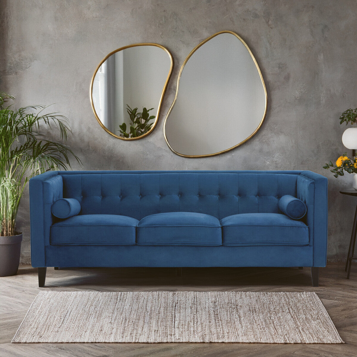 3 Seater Blue Velvet Sofa | Helia