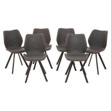 White Round Marble Effect Top and Grey Meta Frame Dining Table with Grey 6 Chairs Set | Weston