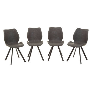 White Round Marble Effect Top and Grey Meta Frame Dining Table with Grey 6 Chairs Set | Weston