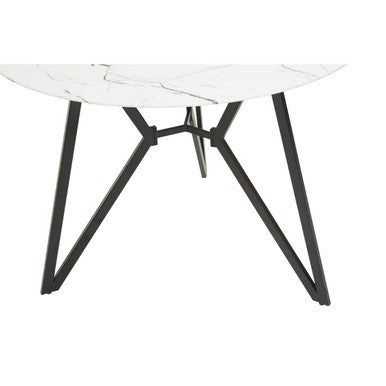 White Round Marble Effect Top and Grey Meta Frame Dining Table with Grey 6 Chairs Set | Weston