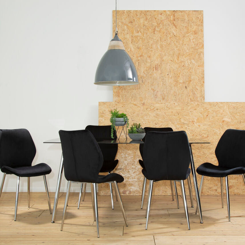 Wimslow Black Tempered Glass Dining Table with 6 Chairs