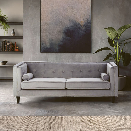 Felisa 3 Seat Grey Velvet Sofa