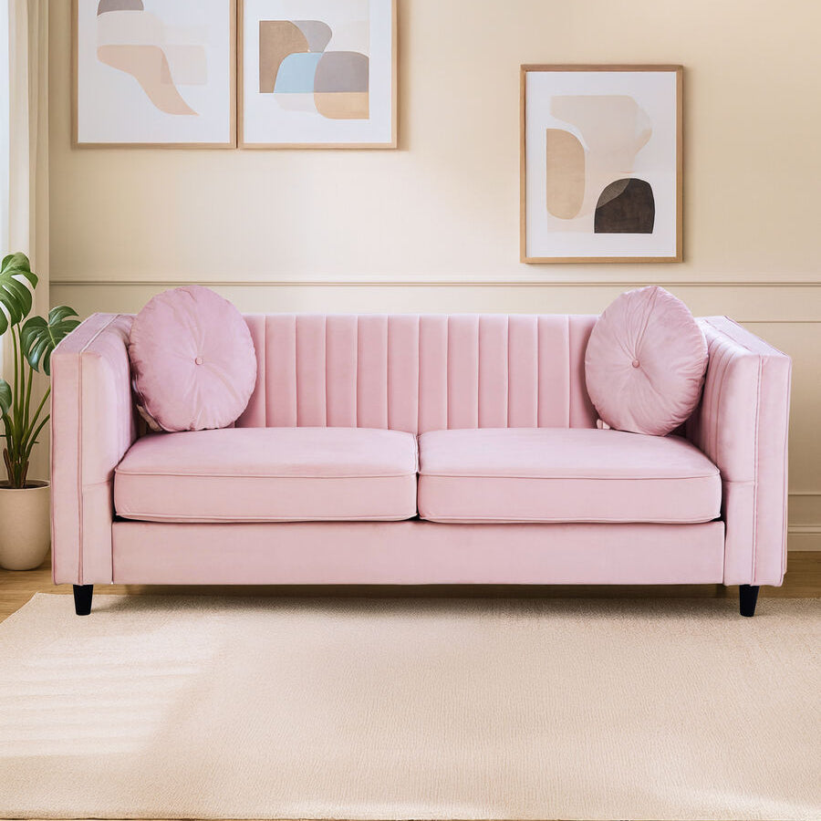 3 Seater Pink Velvet Sofa, Farah