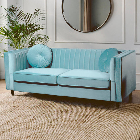 Farah Three Seater Pastel Green Velvet Sofa