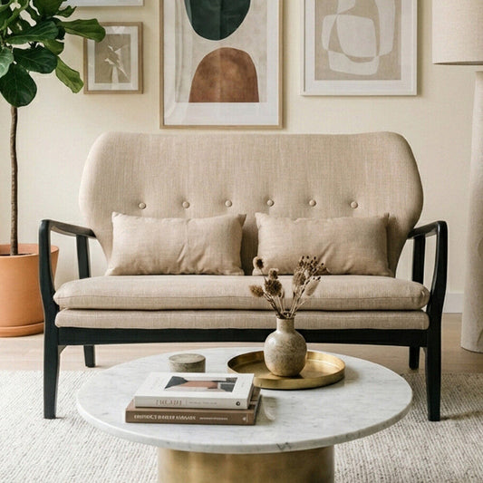 Stockholm 2 Seat Beige Sofa With Black Wood Frame