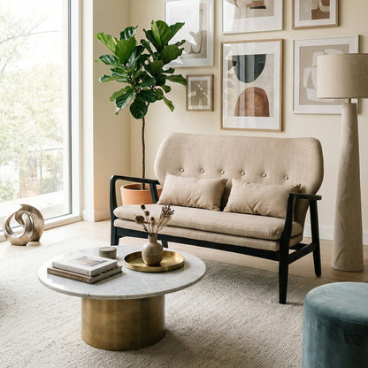 Stockholm 2 Seat Beige Sofa With Black Wood Frame