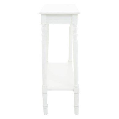 White Pine Wood Rectangular Console Table with Lower Shelf and Spindle Legs, Heritage