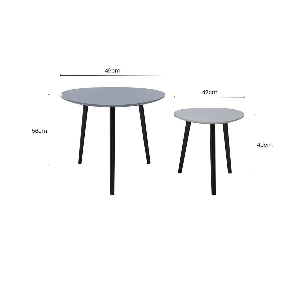 Set of 2 Grey Wooden Triangular Nesting Tables with Black Natural Wood Legs | Nostra