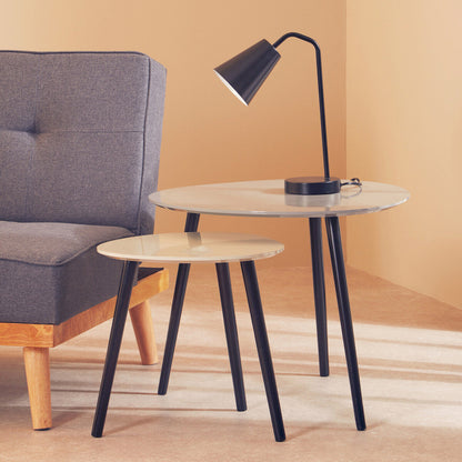 Set of 2 Grey Wooden Triangular Nesting Tables with Black Natural Wood Legs | Nostra