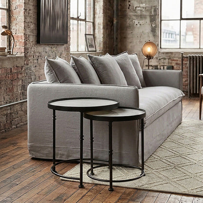 Set of 2 Black Frame and White Marble Top Round Nesting Side Tables | Arcana