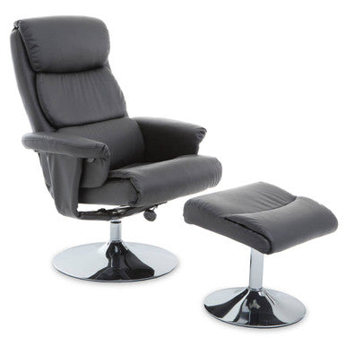 Denton Grey Leather Effect Reclining Chair with Footstool