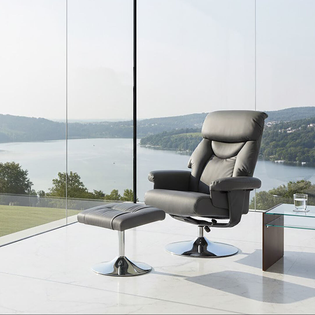 Denton Grey Leather Effect Reclining Chair And Footstool