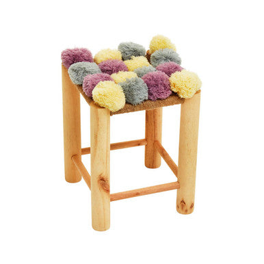 West Village Grey Beige And Pink Pom Stool
