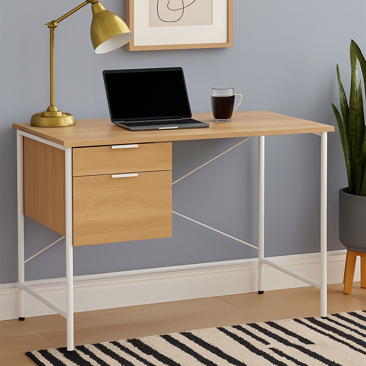 Bradbury Natural Oak Veneer Desk With Drawers