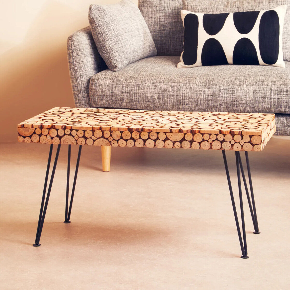 Black and Natural Coffee Table with Wood Top | Lacuna
