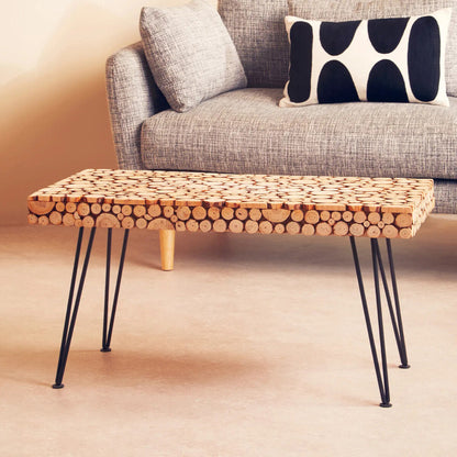 Black and Natural Coffee Table with Wood Top | Lacuna