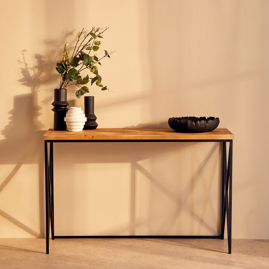 Kickford Parquet Fir Wood Console Table