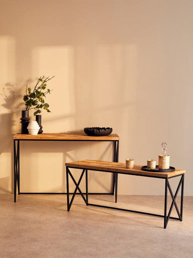 Kickford Parquet Fir Wood Console Table