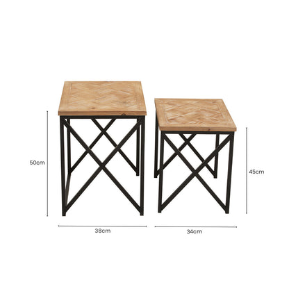 Kickford Parquet Fir Wood Set Of Two Nesting Tables