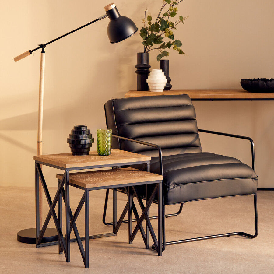 Kickford Parquet Fir Wood Set Of Two Nesting Tables