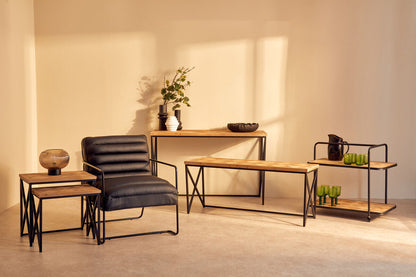 Kickford Parquet Fir Wood Set Of Two Nesting Tables