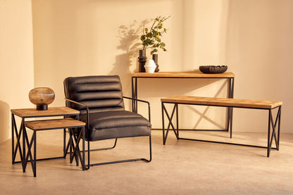 Kickford Parquet Fir Wood Set Of Two Nesting Tables