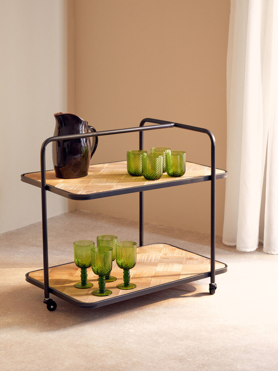 Kickford Parquet Fir Wood Trolley