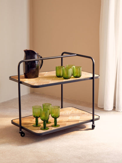 Kickford Parquet Fir Wood Trolley