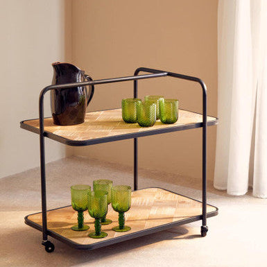 Kickford Parquet Fir Wood Trolley
