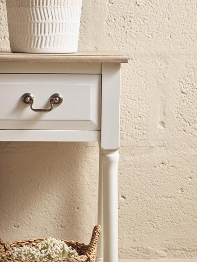Natural Wood Frame and White 1 Drawer Pine Wood Side Table with Lower Storage Shelf, Heritage
