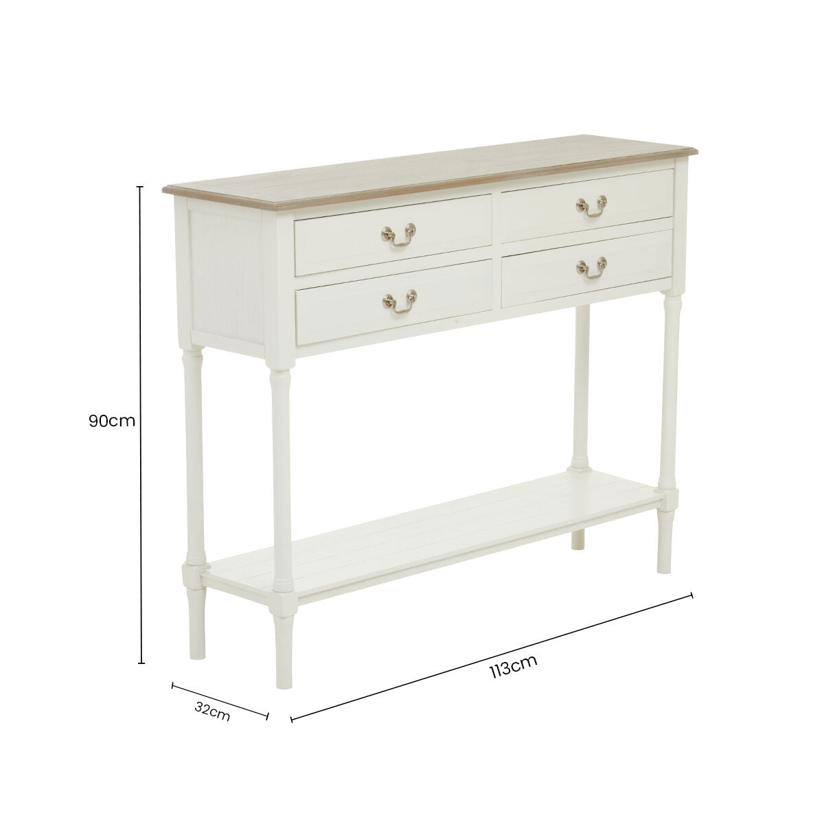 Heritage 4 Drawer White Console Table